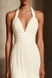 Ivory A-Line Halter Backless Long Formal Dress