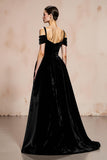 Black A-Line Cold Shoulder Velvet Long Formal Dress