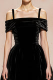 Black A-Line Cold Shoulder Velvet Long Formal Dress