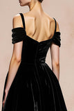 Black A-Line Cold Shoulder Velvet Long Formal Dress