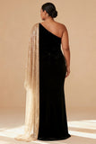 Sparkly Black Sheath One Shoulder Long Formal Dress with Slit
