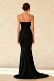 Simple Mermaid Black Pleated Strapless Long Formal Dress
