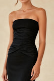 Simple Mermaid Black Pleated Strapless Long Formal Dress