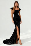 Sparkly Square Neck Mermaid Long Formal Dress with Slit