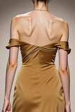 Yellow Mermaid Satin Off the Shoulder Long Formal Dress