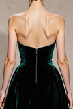 Dark Green Strapless Velvet A Line Long Formal Dress with Slit
