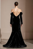 Black Off the Shoulder Velvet Mermaid Long Formal Dress