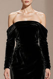 Black Off the Shoulder Velvet Mermaid Long Formal Dress