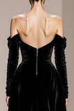 Black Velvet Off the Shoulder Long Formal Dress with Slit
