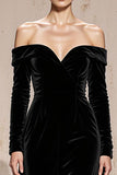 Black Off the Shoulder Velvet Long Sleeve Formal Dress