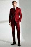 Burgundy Peak Lapel One Button Men's Suits