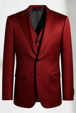 Burgundy Peak Lapel One Button Men's Suits