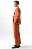 Men's Orange Peak Lapel Single Breasted Prom Suits