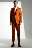 Men's Dark Orange Peak Lapel 2 Piece Prom Suits