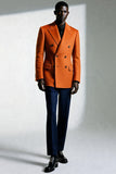 Dark Orange Peak Lapel Double Breasted Men's Suits