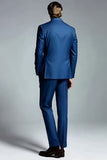 Dark Blue Peak Lapel Double Breasted Men Formal Blazer