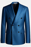 Dark Blue Peak Lapel Double Breasted Men Formal Blazer
