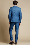 Blue Grey Notched Lapel Single Breasted Men Formal Blazer