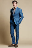 Blue Grey Notched Lapel Single Breasted Men Formal Blazer