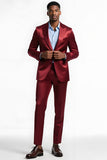 Peak Lapel 2 Piece Burgundy Single Breasted Men's Prom Suits