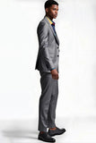 Notched Lapel 2 Piece Silver Grey Formal Business Suits