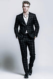 Mix Black Grid 2-Piece Slim Fit Notched Lapel Men Formal Suits