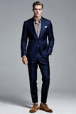Navy Single Breasted Notched Lapel Men Formal Blazer