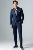 Dark Blue Slim Fit 2 Piece Single Breasted Men's Suits