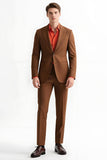 Peak Lapel 2 Piece Single Breasted Slim Fit Men's Brown Suits