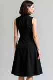 Black A Line Sleeveless Single Breasted Notched Lapel Midi Work Dress