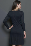 Black Pencil Round Neck Midi Work Dress with Sleeves