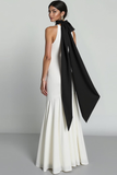 White A Line High Neck Long Formal Dress with Slit
