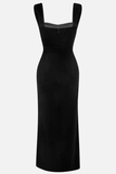 Black Velvet Mermaid Long Holiday Party Dress with Bow