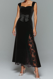 Black Velvet Mermaid Long Holiday Party Dress with Bow