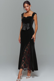 Black Velvet Mermaid Long Holiday Party Dress with Bow