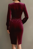 Cabernet Velvet Sheath Long Sleeve Midi Holiday Party Dress