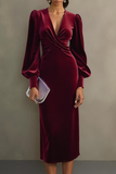 Cabernet Velvet Sheath Long Sleeve Midi Holiday Party Dress