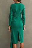 Dark Green Sheath Midi Formal Dress with Long Sleeves