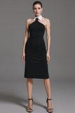 Black White Bodycon Neck Collar Cocktail Dress