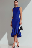 Sparkly Royal Blue Mermaid Midi Formal Dress