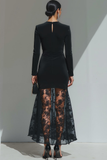Black Velvet Sheath V-Neck Long Formal Dress with Lace