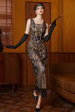 Sparkly Black Apricot Sequins Sheath 1920s Dress