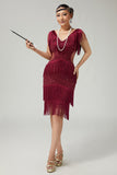 Sparkly Burgundy Bodycon Tiered Fringed 1920s Dress