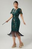 Sparkly Dark Green Pencil 1920s Dress With Fringes
