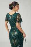 Sparkly Dark Green Pencil 1920s Dress With Fringes