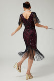 Black Golden V-Neck 1920s Dress With Sequins and Fringes