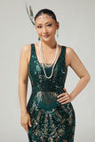 Bodycon Sequined Fringed Dark Green Sleeveless 1920s Dress