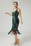 Bodycon Sequined Fringed Dark Green Sleeveless 1920s Dress