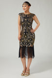 Fringed Sequined Bodycon Black Golden 1920s Dress