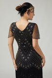 Black Golden Riered Fringed 1920s Dress With Beading